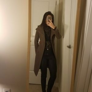 Self Staying Collar! Olive Pea Coat for Fall